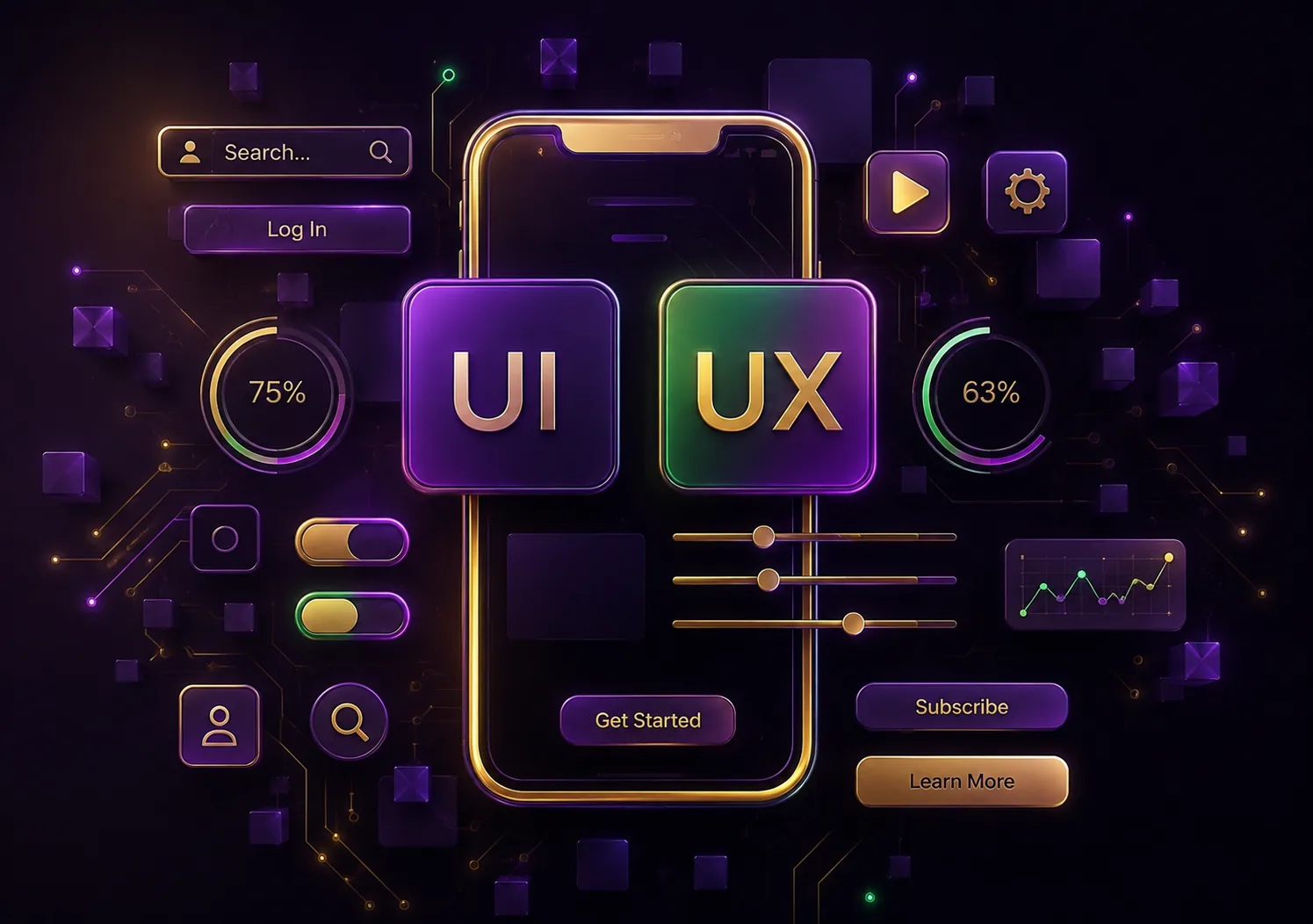 Conceitos de UI e UX com componentes de interface